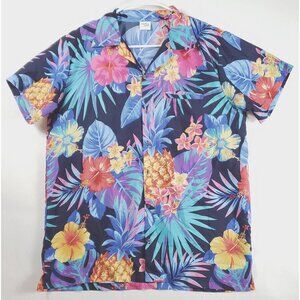 King Kameha Shirt Mens Large Blue Hawaiian Short Sleeve Pocket Regular Fit